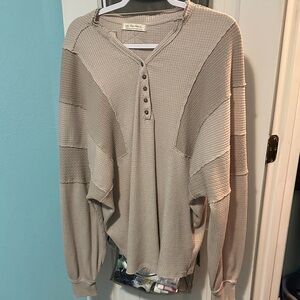 We The Free Beige Waffle Knit Henley